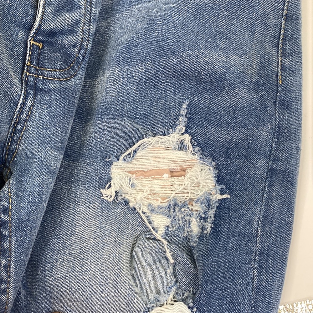 Boohoo Man SUPER SKINNY BANDANA RIP & REPAIR JEANS Sz 32 Distressed Medium Wash - Picture 7 of 9